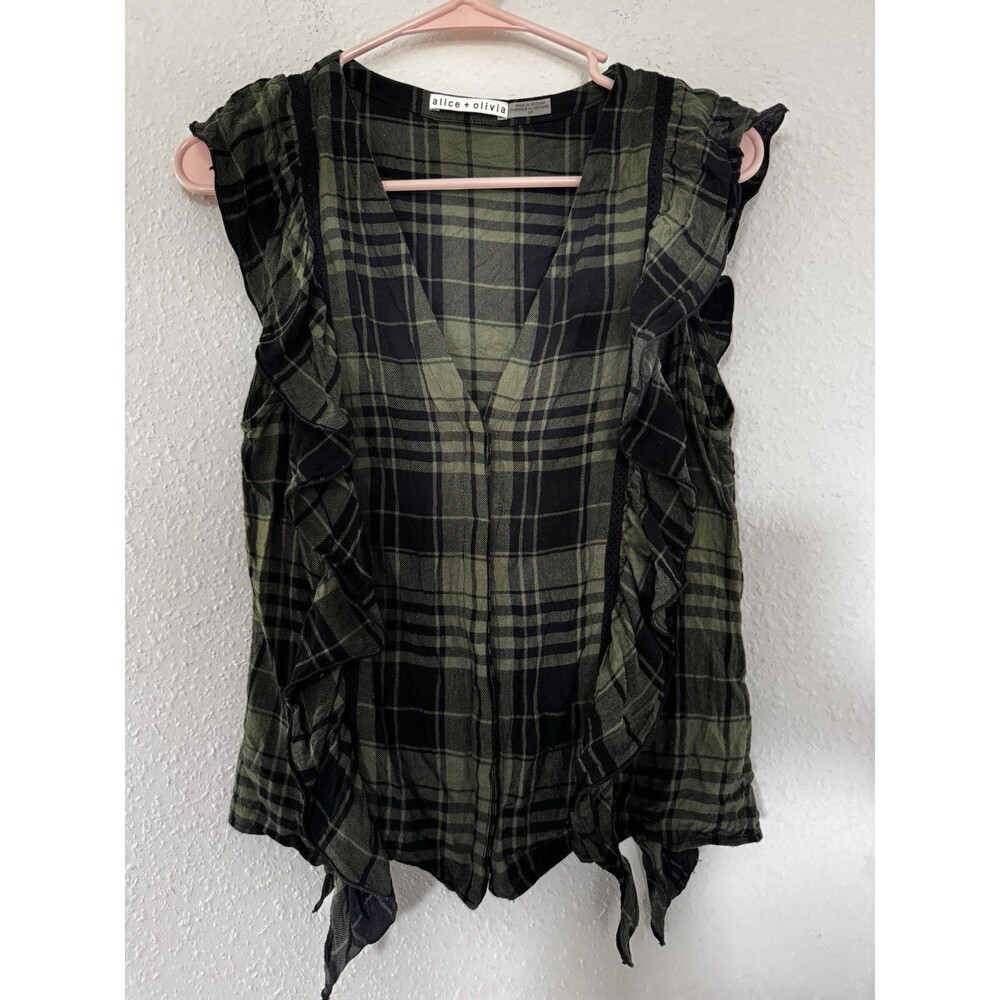 Alice + Olivia Plaid Ruffle Blouse S Dark Academia Grunge Boho Fairycore Y2K